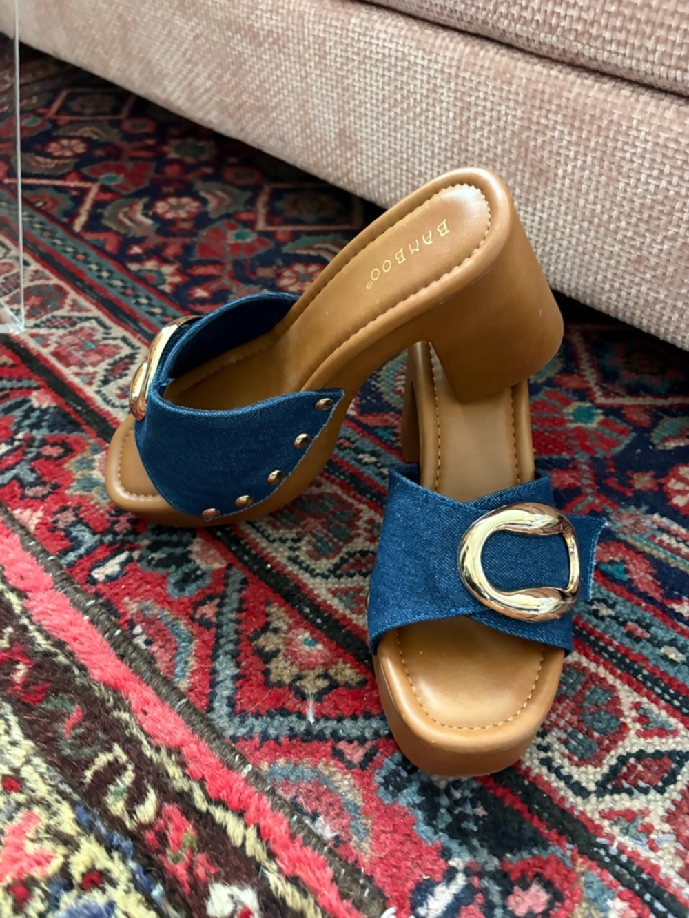 Denim Mule Clog Buckle Slide On size 8.5; Candies Inspired Style